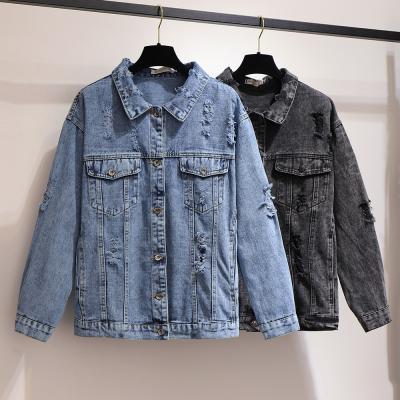 China 2021 Anti-wrinkle New Autumn Women's Clothing Denim Jacket Korean Style Ripped Loose Long Sleeve Top for sale