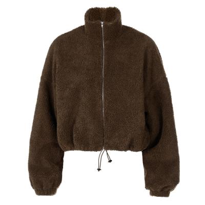 China New Fashion Brown Plush Zipper Wholesale Anti-wrinkle Winter Loose Neck Long Sleeves Warm Women's Plush Coats for sale