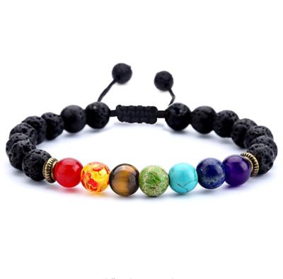 China BOHEMIA Amazon Slle Hot 8mm Lava Rock 7 Chakras Beaded Bracelet Natural Healing Balance Bead Yoga Bracelets Bangles for sale