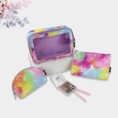 China Logo Makeup Vanity Pouch Custom Made Eco-Friendly 3 in 1 Tint Rainbow Cloud Cloud Designer Cosmetic Bags for sale