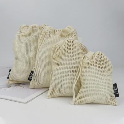 China Custom Small Square Grid Single Side Pocket Eco-Friendly Reusable Mesh Draw String Grocery Package Custom Cotton Net Bag for sale