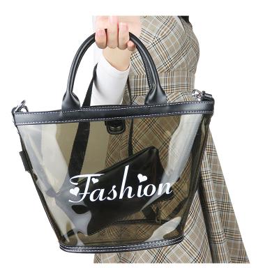 China Fashion\Comfortable\Durable Transparent Pocket Handbag OEM/ODM Tote Bag Inner Black Zipper Set PVC Women Summer Beach Bag With Custom for sale