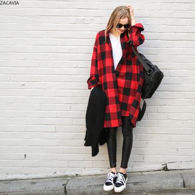 China ZACAVIA Coat 2021 Autumn Plaid Shirt Women Red Plaid Shirt Fashion Streetwear Shirt Viable New Plus Size Loose Medium Length for sale