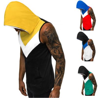 China Summer QUICK DRY Mens Hoodie Sleeveless Vest Fashion Colorblock Sports Hooded Tank Top for sale