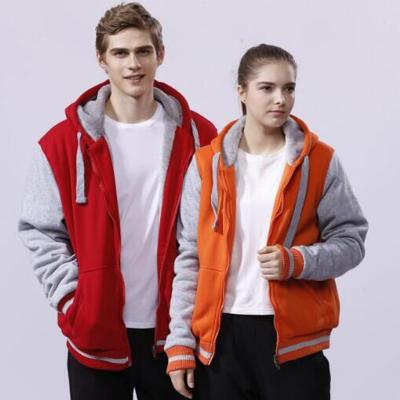 China Unisex Winter Warm Full Zipper Hoodie Plus Size Colorblock Heavy Fleece Hooded Jacket for sale