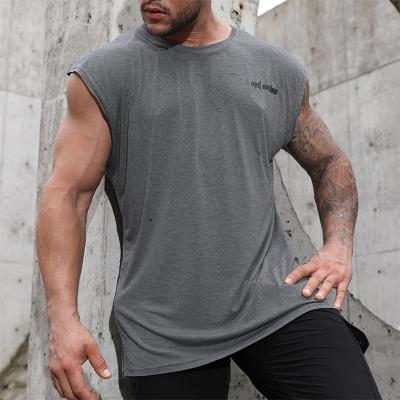 China New Print Crewneck T-shirt QUICK DRY Sleeveless Gym Vest Slim Fit Tank Tops For Men for sale