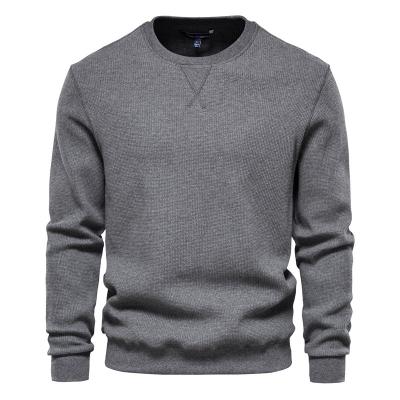 China Anti-wrinkle Mens Solid Color Pullover Knitted Sweatshirt Cotton Crewneck Long Sleeve Sweater for sale