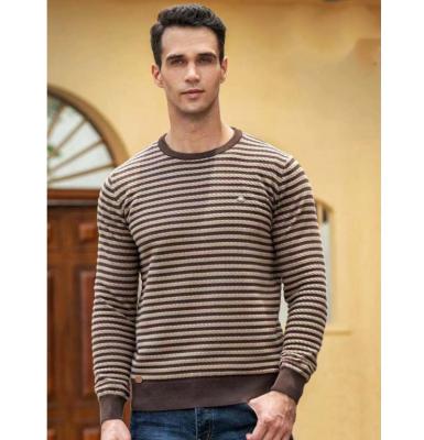 China Anti-wrinkle Basic Long Sleeve Knitted Sweaters Cotton Crewneck Striped Pullover Sweater For Men for sale