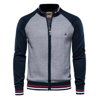 China New Design Anti-wrinkle Mens Fashion Knitted Baseball Jacket Slim Fit ColorBlock Zipper Sweater Cardigan for sale