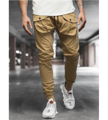 China Anti-Wrinkle Mens Slim Fit Cargo Pants Drawstring Stretch Jogger Khaki Pants for sale