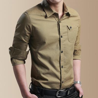 China New Casual Viable Autumn Men's Solid Color Plus Size Long Sleeve Shirts for sale