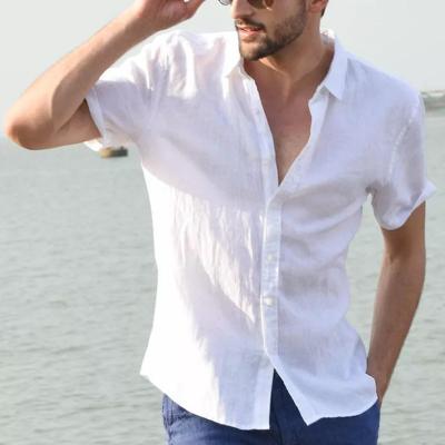 China Breathable Plain Cotton Plain Sleeve Stock Lot Casual Short Linen Shirt For Men for sale