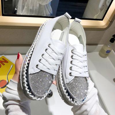 China Round Design Luxury Silver Rhinestone Brand Flats Women Flat Platform Shoes Woman Bling Sneakers Creepers Ladies Casual Shoes for sale