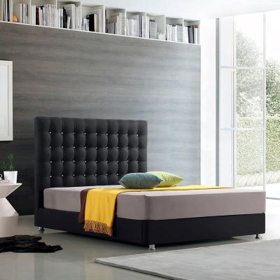 China Durable Canvas Upholstered Bed Frame With Button Headboard for sale