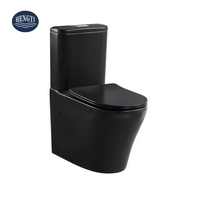 China Double-flow Matte Black Cyclone Flushing Two Piece Toilet Suites Relieve Waist Ware Sanitary Watermark for sale