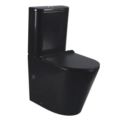 China Double-Flux Matte Black WC Luxury Rimless Toilet Two-Piece Set for sale