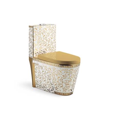 China Chaozhou Factory Wholesale Supplier Double-flow Toilet Bowl One-piece Luxury Color WC Gold-plated Ceramic Commode for sale