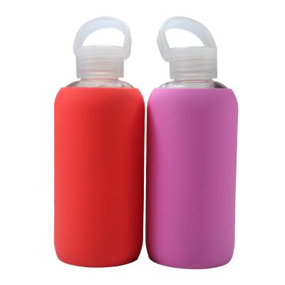 China 2021 Sustainable New Design Printing Logo Sport Glass Bottle Custom Water Drinks Bottle With Silicone Sleeve for sale