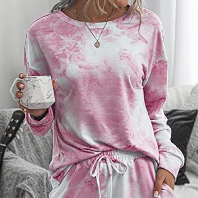 China QUICK DRY Women Pajamas Set Tie Dye Printed Long Sleeve Pants PJ Sets Nightgowns Sleepwear Loungewear for sale