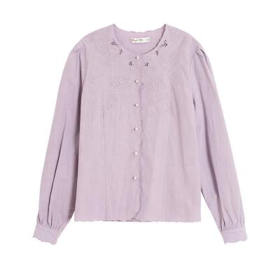 China Breathable loose selection of new style breathable cotton plus size Gracie Round Collar Embroidery Blouse shirts for sale