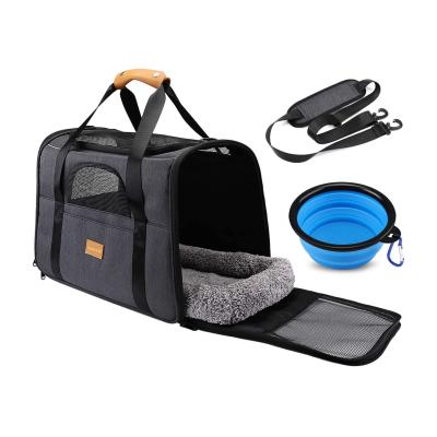 China Approved Pet Travel Bag Airline Weekend Pet Travel Bag Dog Cat Travel Bag With Foldable Bowl for sale