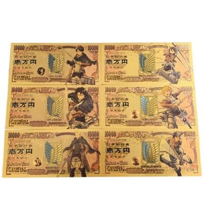 China PVC Plastic Japanese Anime Attack on Titan Gold Foil Props Money Gold Plated Plastic Crafts Collection Commemorative Banknotes for sale