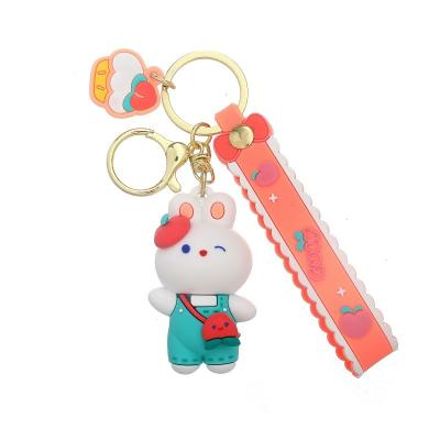 China Creative Car Cute Animal Keychain Rabbits Keychains Cartoon Rabbits Backpack Design Strawberry Key Chain Strawberry Soft Keychain Pendant Soft Keychain for sale