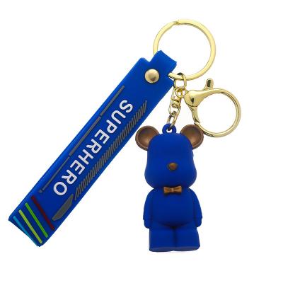 China Custom Hot Selling 3D Keychain PVC Souvenirs Promotion Gift Bow Tie Cute Bear Keychains Cartoon Character Silicone Schoolbags Keychains Rubber Toys for sale