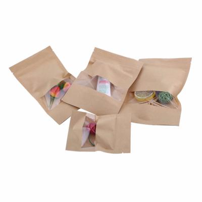 China New Recyclable Favor Gift Food Coffee Bags Wedding Candy Wrapping Treat Brown Kraft Paper Ziplock Bags With Your Own Logo for sale