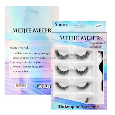 China Newest Thick Self Adhesive Eyelashes Pre-made Glue 5 Pairs Custom Packing Mink Eyelashes Vendor for sale