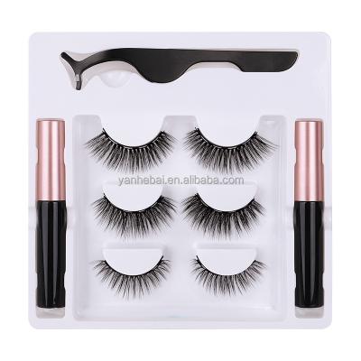 China Private label natural hot selling long eyeliner 3 pairs of magnet lashes 5 magnets magnetic eyelashes with tweezers for sale