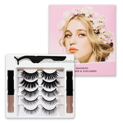 China 5 Pair Newest Long False Eyelashes Magnetic Natural Wholesale Supplier Natural Magnetic Eyeliner Suit for sale