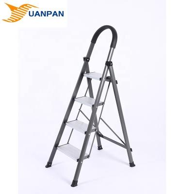 China Custom Folding Ladders Household Hardware Tools Folding 4 Steps Aluminum And Steel Ladder With Handrail for sale