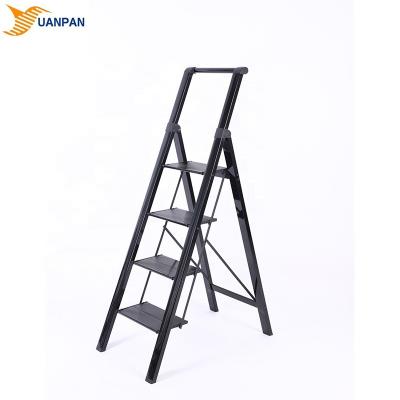 China Folding Ladders Decorating Black Aluminum Folding Step Ladder With Handle Multi-use for sale