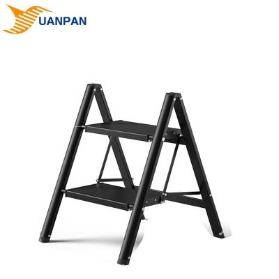 China Folding Ladders 2 Step Stools Stools Light Weight Aluminum Black Folding 2 Step Ladder With Anti-Slip Wide Pedal for sale