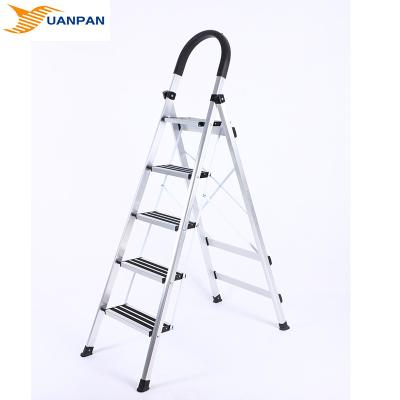 China Portable Aluminum 5 Step Folding Ladders Aluminum Household Escaleras Home Ladder With Handrail for sale