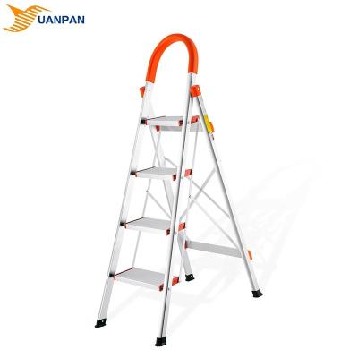 China Folding Ladders D Type 4 Step Household Aluminum Ladder Portable Folding Stairs With Handrail for sale