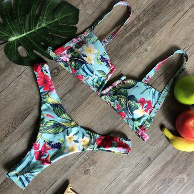 China Sexy Floral V-Shaped Steel Bra Fashion Print Waist Swimsuit Woman Breathable for sale