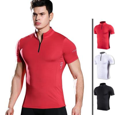 China Summer Men's Short Sleeve Shirt Fitness Training Half Zipper Stand Collar Night Vision Breathable Quick Dry Reflective Tights for sale