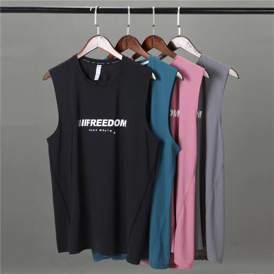 China Athleisure QUICK DRY Mens Exercise Stringer Tops Sports Freedom Printing Sleeveless T-Shirt Breathable Running Tanks for sale