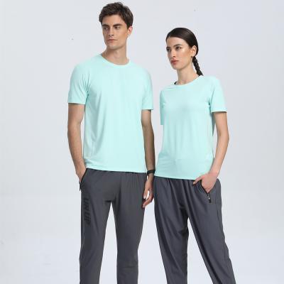 China Breathable Women Men Polyester Quick Dry Stretch Sportswear Tops Unisex Short Sleeve Sports T-shirts for sale