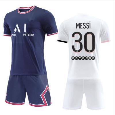 China Paris Messi Number 30 Home Sets And Away Soccer Jersey Design Mens Kids Soccer Uniform for sale