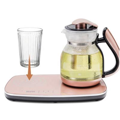 China 360 Degree Digital Control Kettle Rotation Low Glass Tea Kettle with Temperature Setting, Electric Kettle Tray Set for Hotel and Household for sale