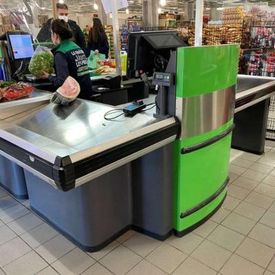 China Supermarket design retail store cold rolled steel cashier counter for sale for sale