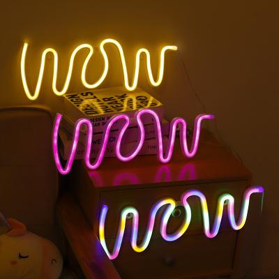 China Hotel RTS drop shipping wow shape led neon light wall art sign for shop decoration home party hotel lobby wall decoration for sale