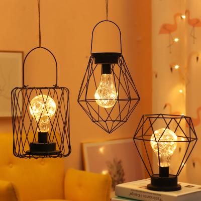 China RTS EUROPEAN drop shipping hanging metal lantern led string light geometry table lamp night light copper room decoration for sale