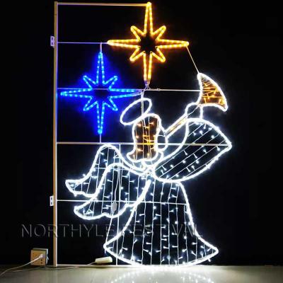 China Commercial Use 2D LED Pattern Through Street Lamp Christmas Angel Festival Decoration Pole Light Outdoor Holiday Lights Decoration Customizable for sale