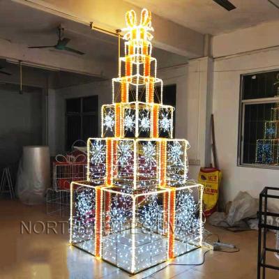 China Brilliantly Customizable 3D Gift Box Tree Pattern Light Regular LED Fountain Lights For Wedding Outdoor Street Decor Customized New Year Party Decor for sale