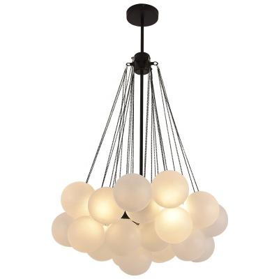 China Modern White Glass Ball Chandeliers Bubble Design Hanging Lighting Black Simple Room Decor Metal Pendant Lamp for sale