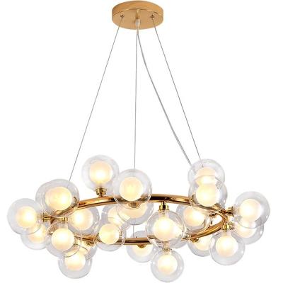 China Modern Bubble Chandelier Clear Glass Round Hanging Lights Gold Pendant Led Home Decorative Pendant Lamp for sale